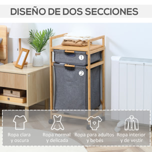 Cesto para Ropa Sucia de Bambú con 2 Bolsas de Tela Extraíbles 42x35x84,5 cm