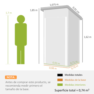 Caseta de Jardín Exterior 0,74 m², 107,5x91x185 cm, Cobertizo de Jardín Exterior Metálico con Techo Inclinado, Puerta con Cerradura y Ventilaciones para Almacenamiento de Herramientas, Verde