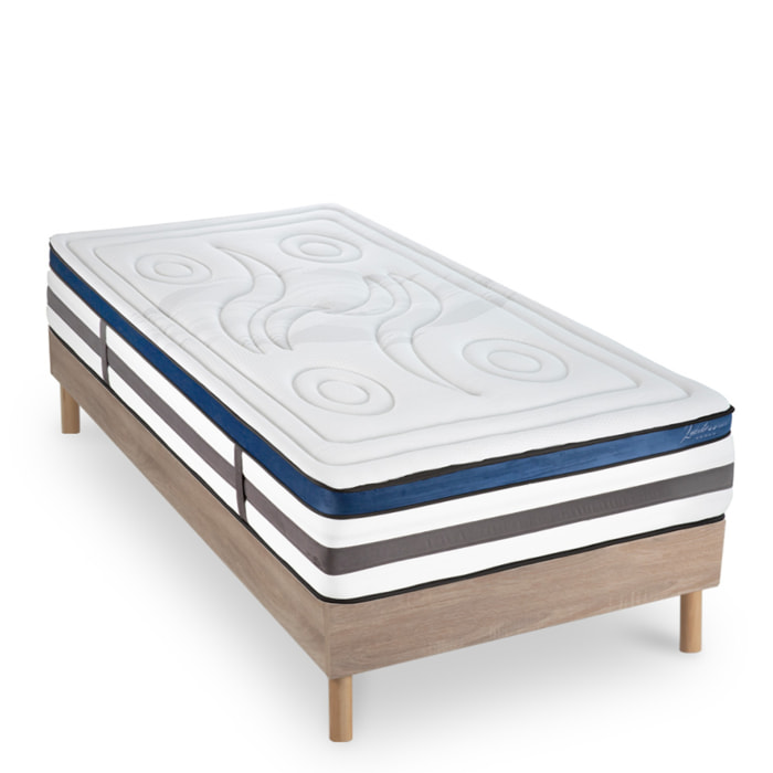 Ensemble Matelas Quintessence & Sommier Kit Bois, Mémoire de Forme & Haute Densité, 30 cm, Accueil Enveloppant, Soutien Ferme