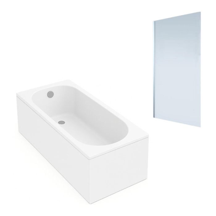 Baignoire droite Oberon quaryl 170 x 70 cm  + Pare bain gauche AURYS Mist 1 chromé