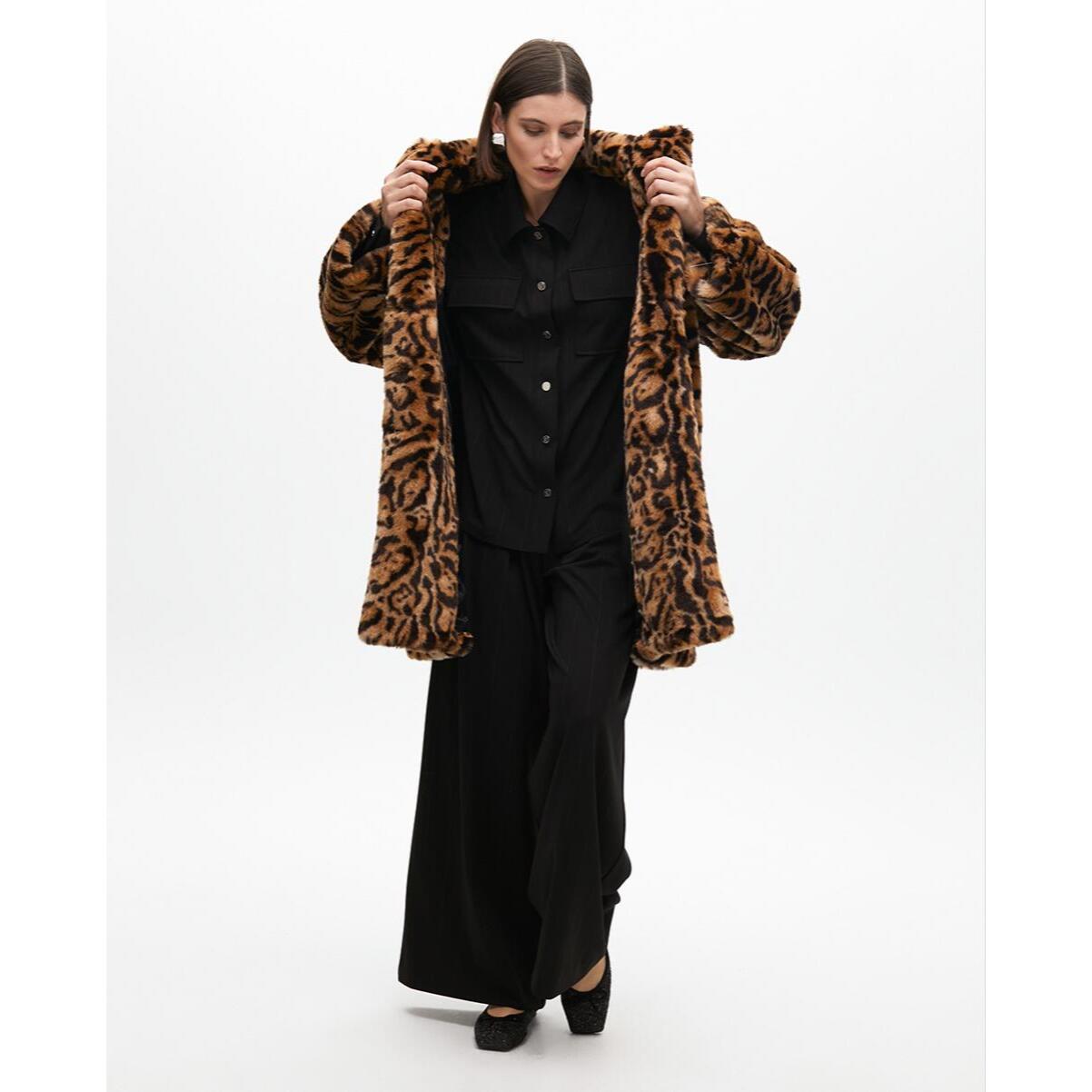 Cappotto Midi Incrociato Stampa Animalier