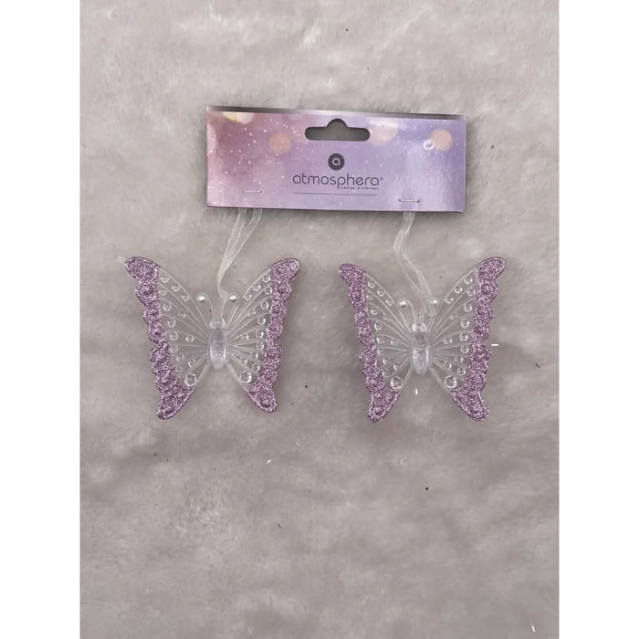 Décoration de sapin papillon x2 rose 8cm