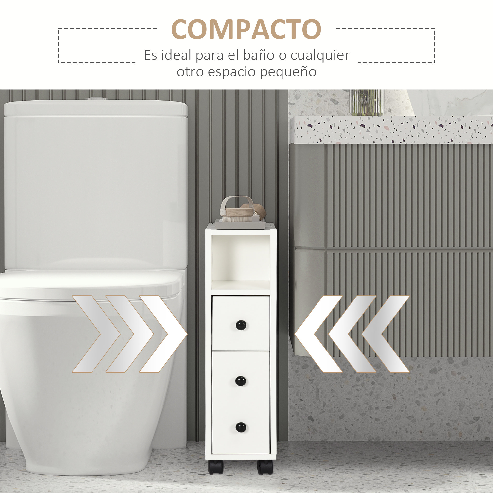 kleankin Armario de Baño Mueble Auxiliar para Baño Espacio Reducido con Ruedas Estantes Abiertos Armario Cajón 18x30x68,5 cm Blanco