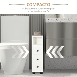 kleankin Armario de Baño Mueble Auxiliar para Baño Espacio Reducido con Ruedas Estantes Abiertos Armario Cajón 18x30x68,5 cm Blanco