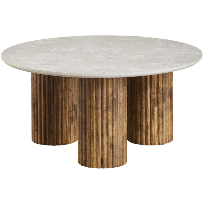 Table basse ronde effet marbre blanc et bois - STONE
