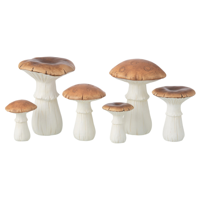 J-Line décoration Champignon - porcelaine - blanc/marron - large - 2 pcs