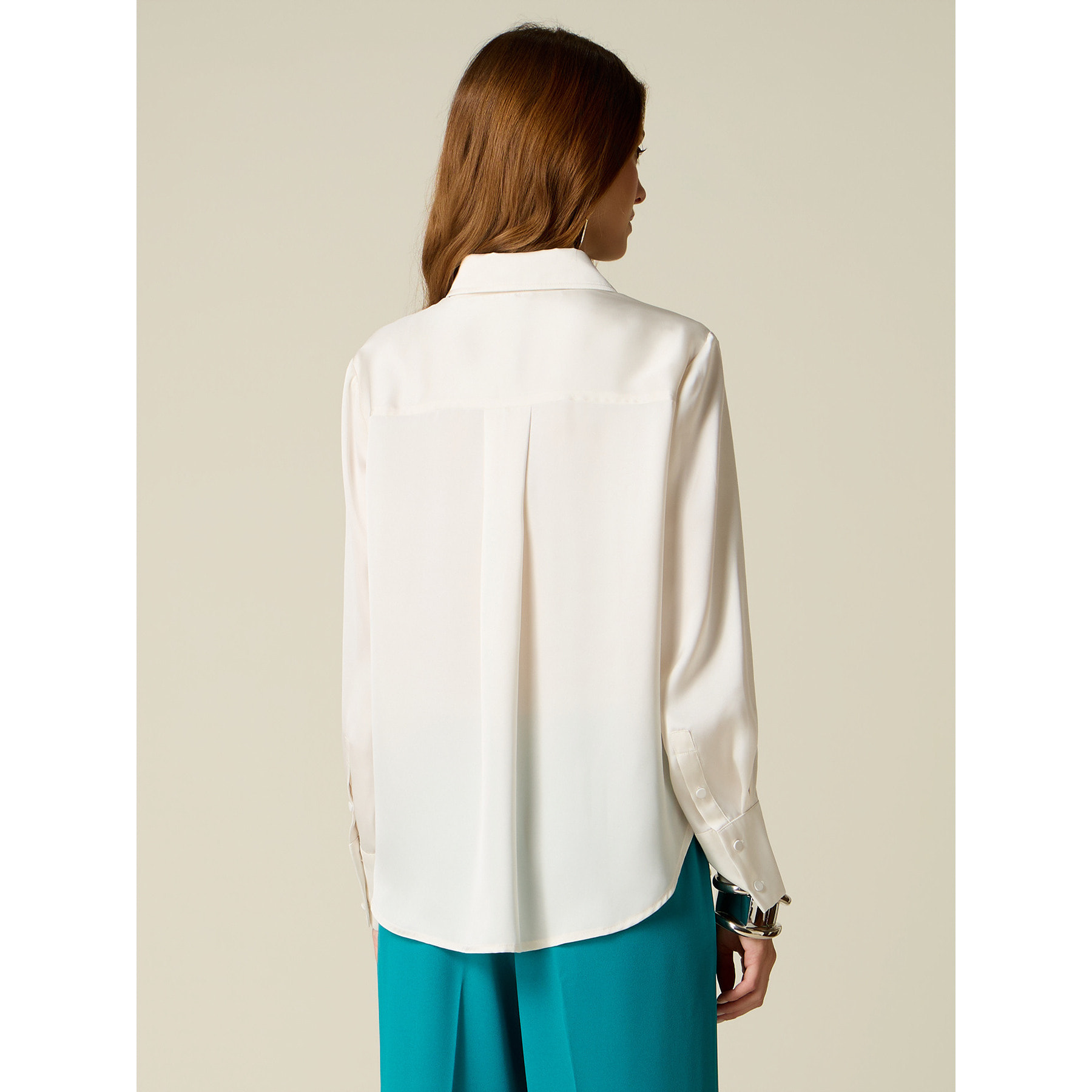 Oltre - Camicia in raso con colletto gioiello - Bianco
