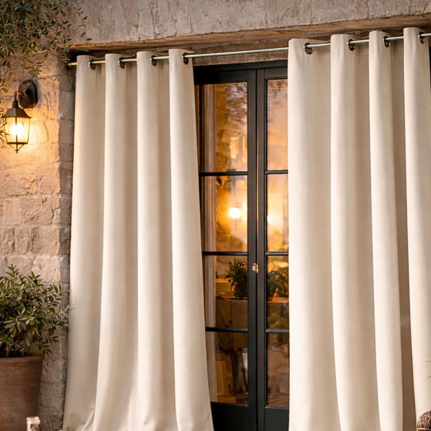 Rideau d'extérieur en tissu déperlant - Ecru