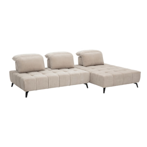 Canapé modulable 4 places avec têtières ajustables en tissu effet velours taupe et métal noir OLMO