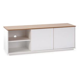 Mueble TV Bob 2 Puertas 2 Huecos Blanco/Roble, Madera Maciza