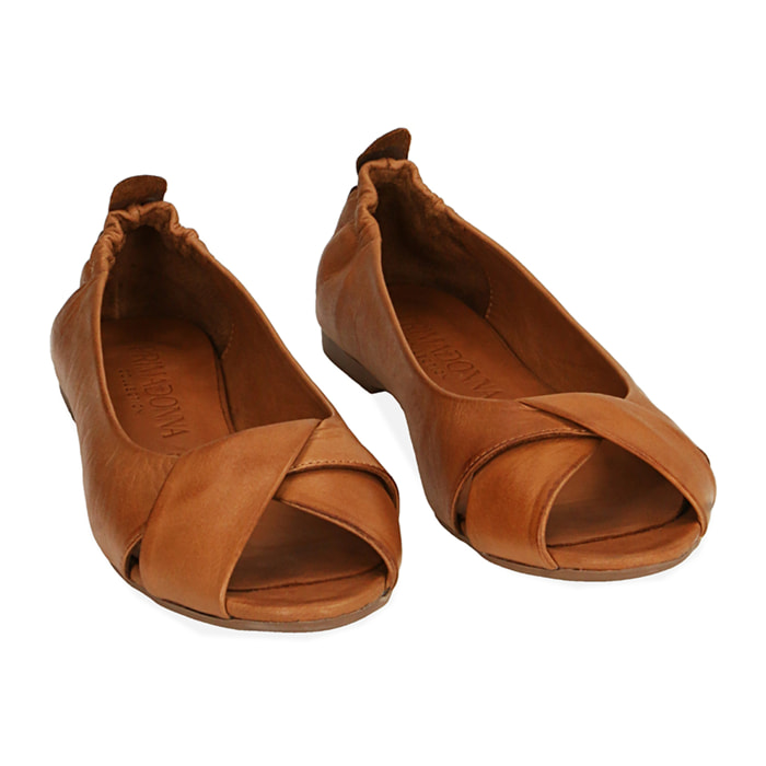 Ballerine open toe cognac in pelle