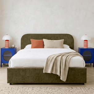 Lit coffre adulte avec tête de lit en tissu chenille - CASSIS