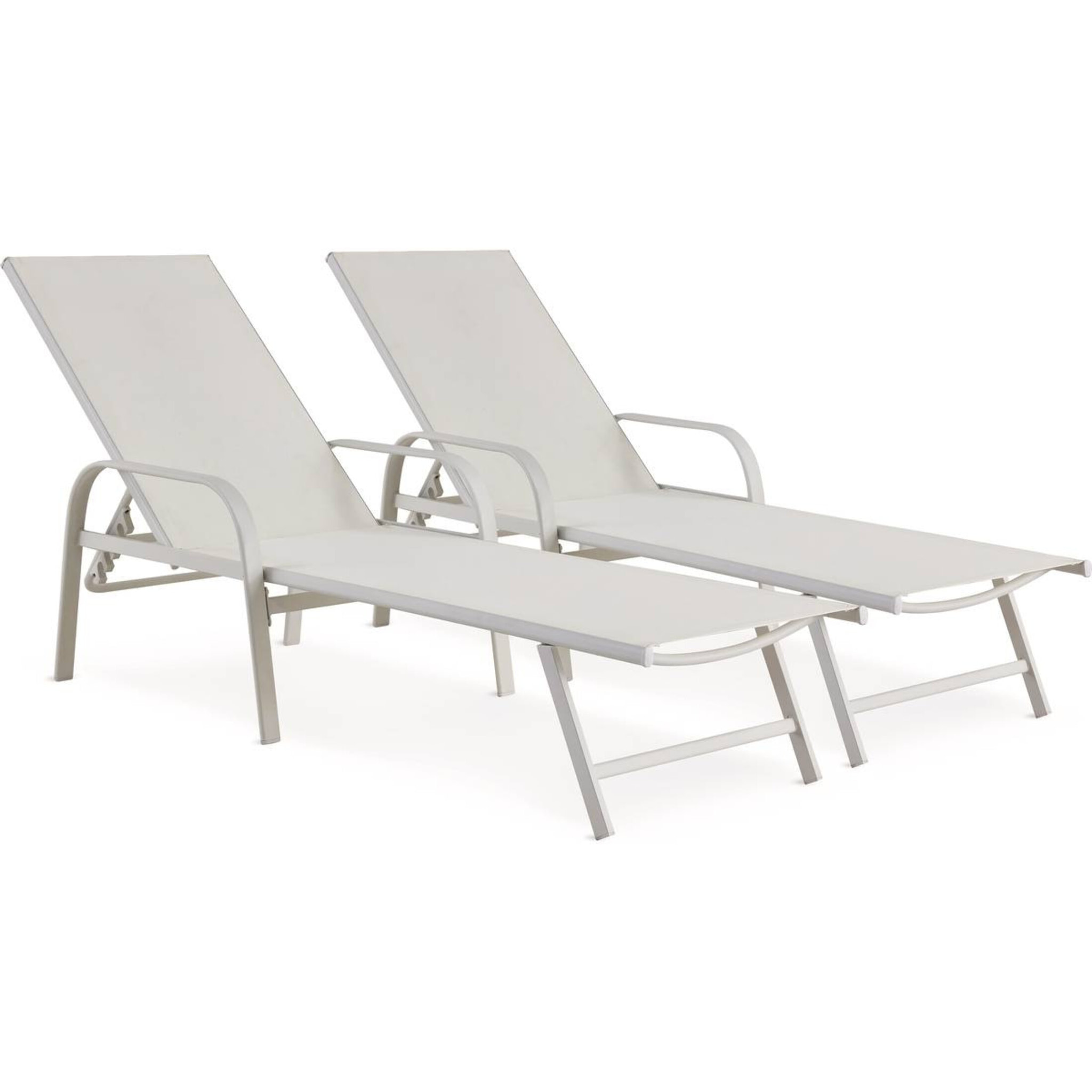 Lot de 2 Bains de soleil en métal avec accoudoirs "Farniente" - Blanc