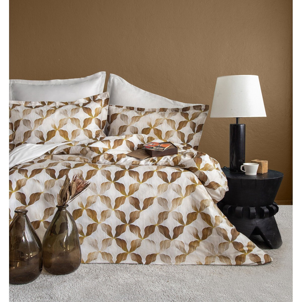 Parure housse de couette 240x220 cm et 2 taies d'oreiller 63x63cm satin de coton imprimé