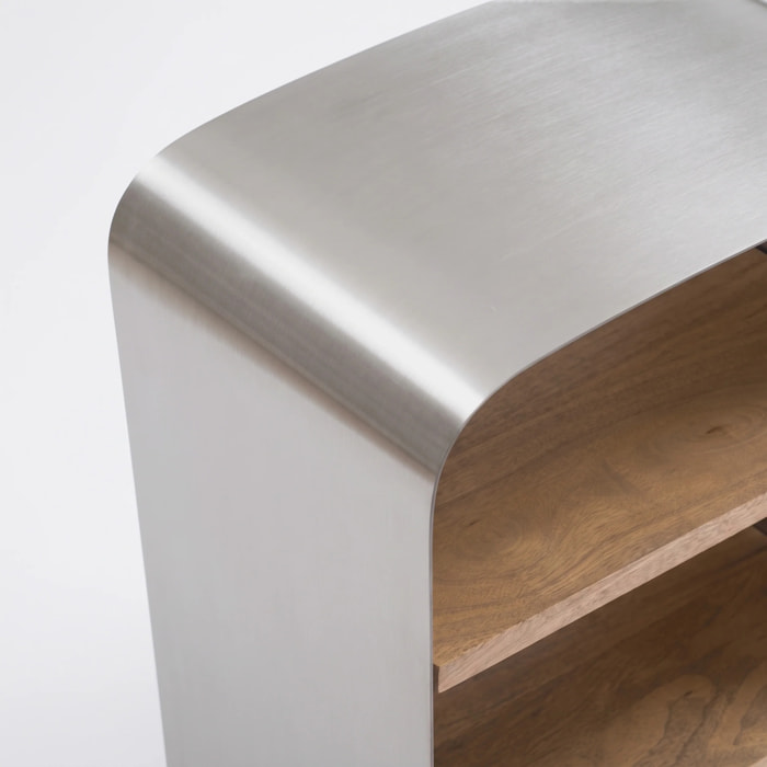 Table de chevet en bois de manguier et métal brossé - Selma