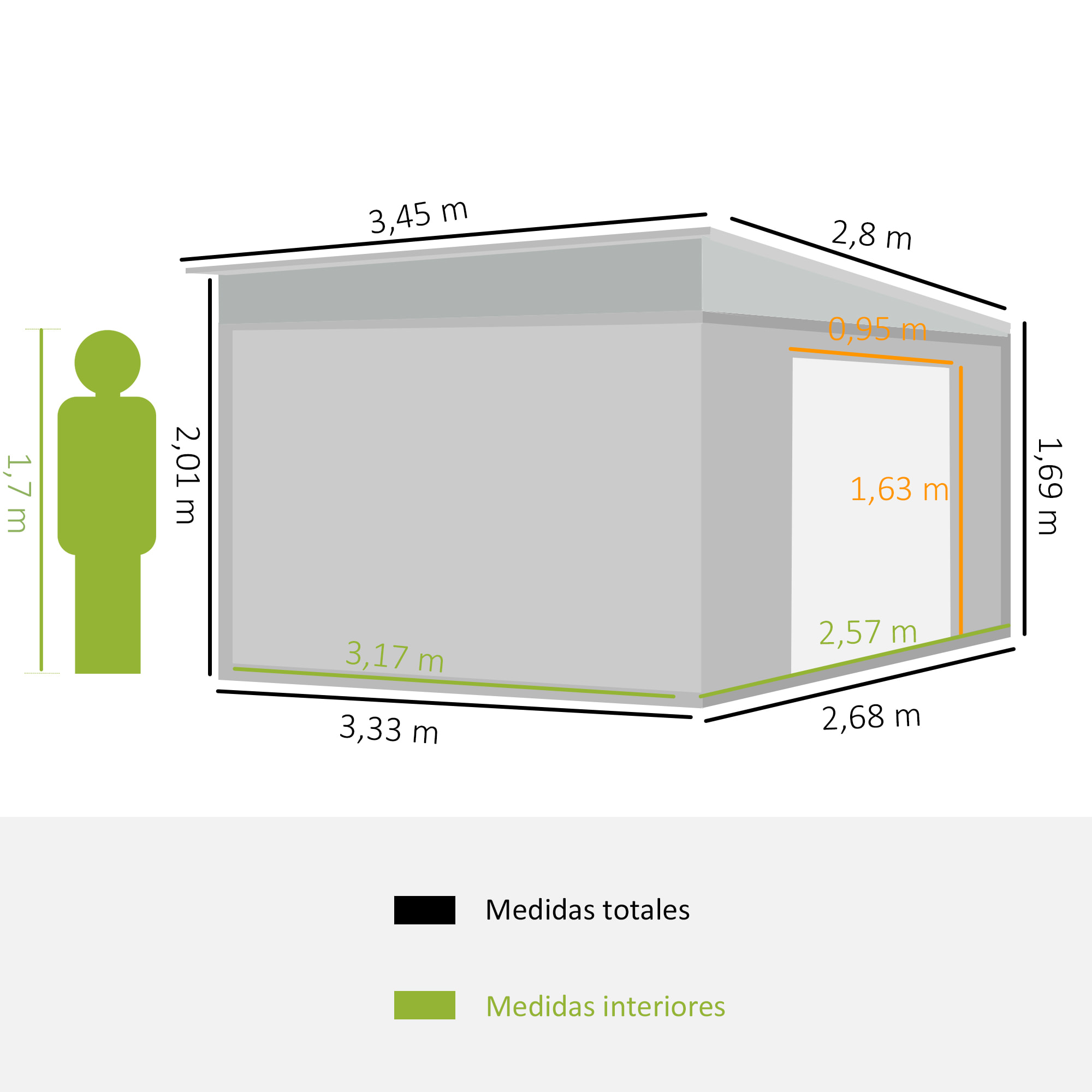 Cobertizo de Jardín 280x345x201 cm 8,9 m² Caseta Exterior de Acero para Almacenamiento de Herramientas con Puerta y 2 Ventanas Gris