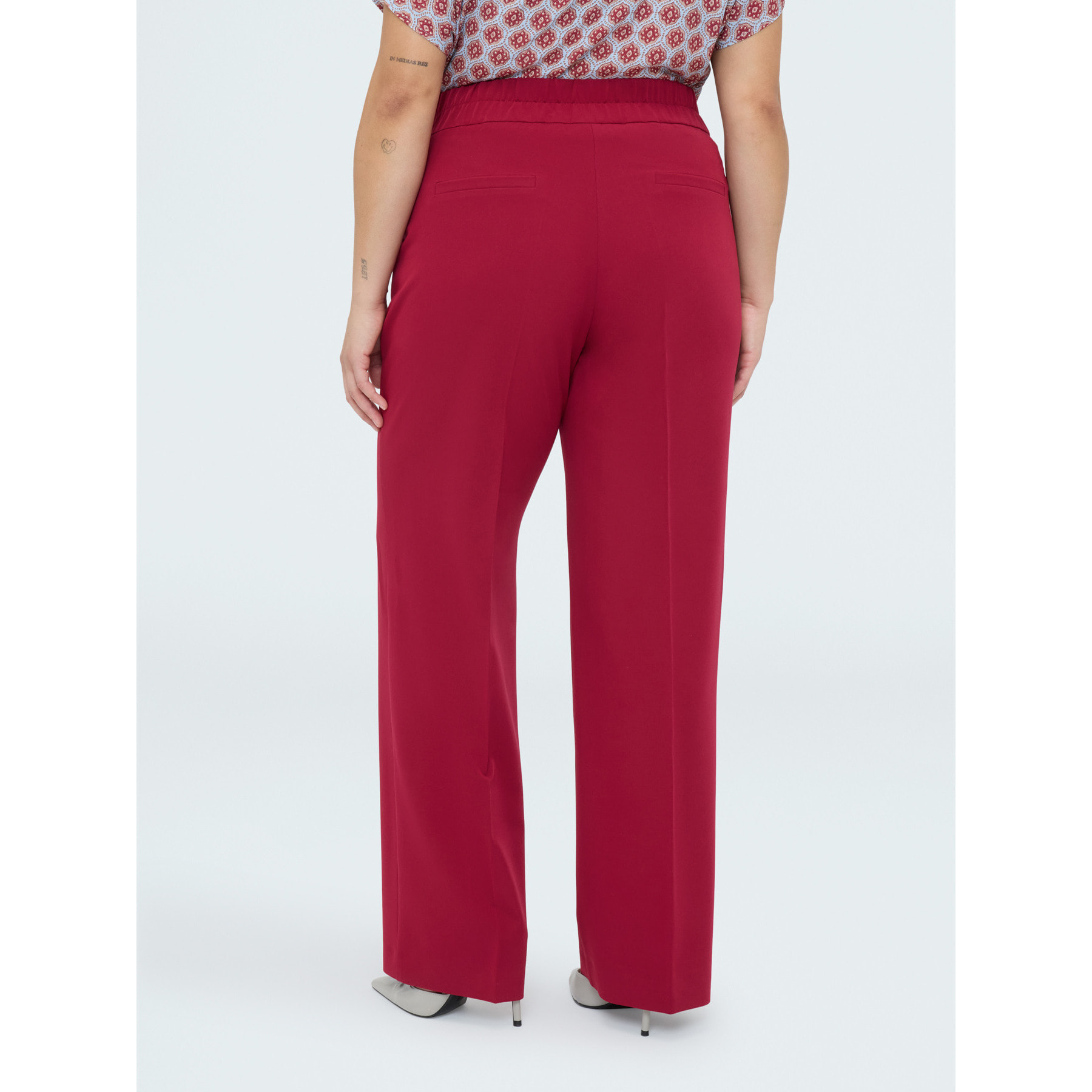 Fiorella Rubino - Pantalones Wide Leg con detalle de rayas en la cintura - Burgundy