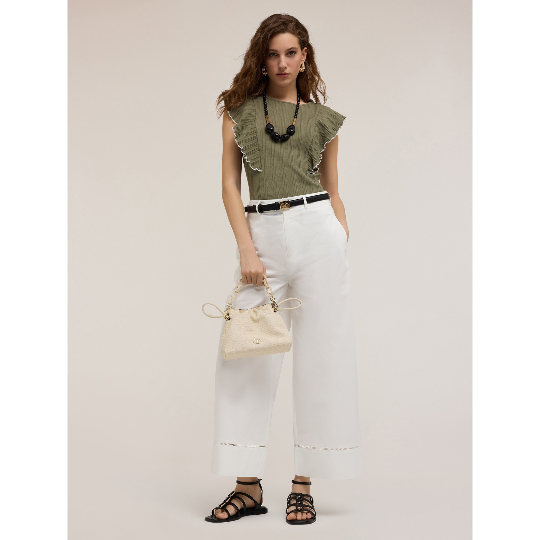 Motivi - Maglia a coste con rouches - Verde militare