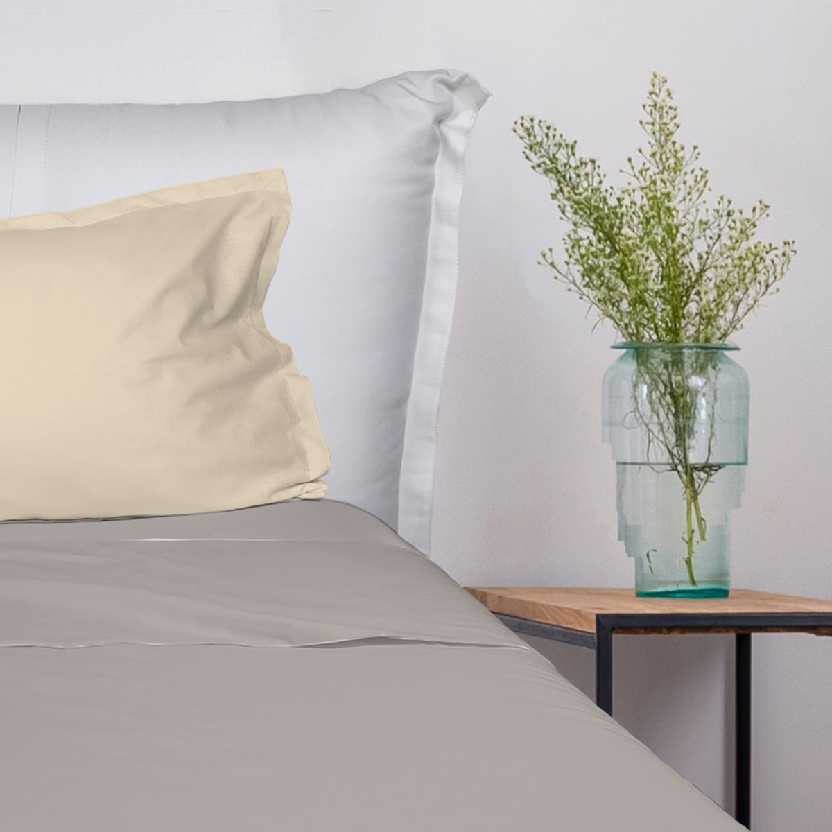 UNO CASA DESIGN Completo Letto Bice 25 Bicolor in Puro Cotone_Una piazza e mezza_naturale