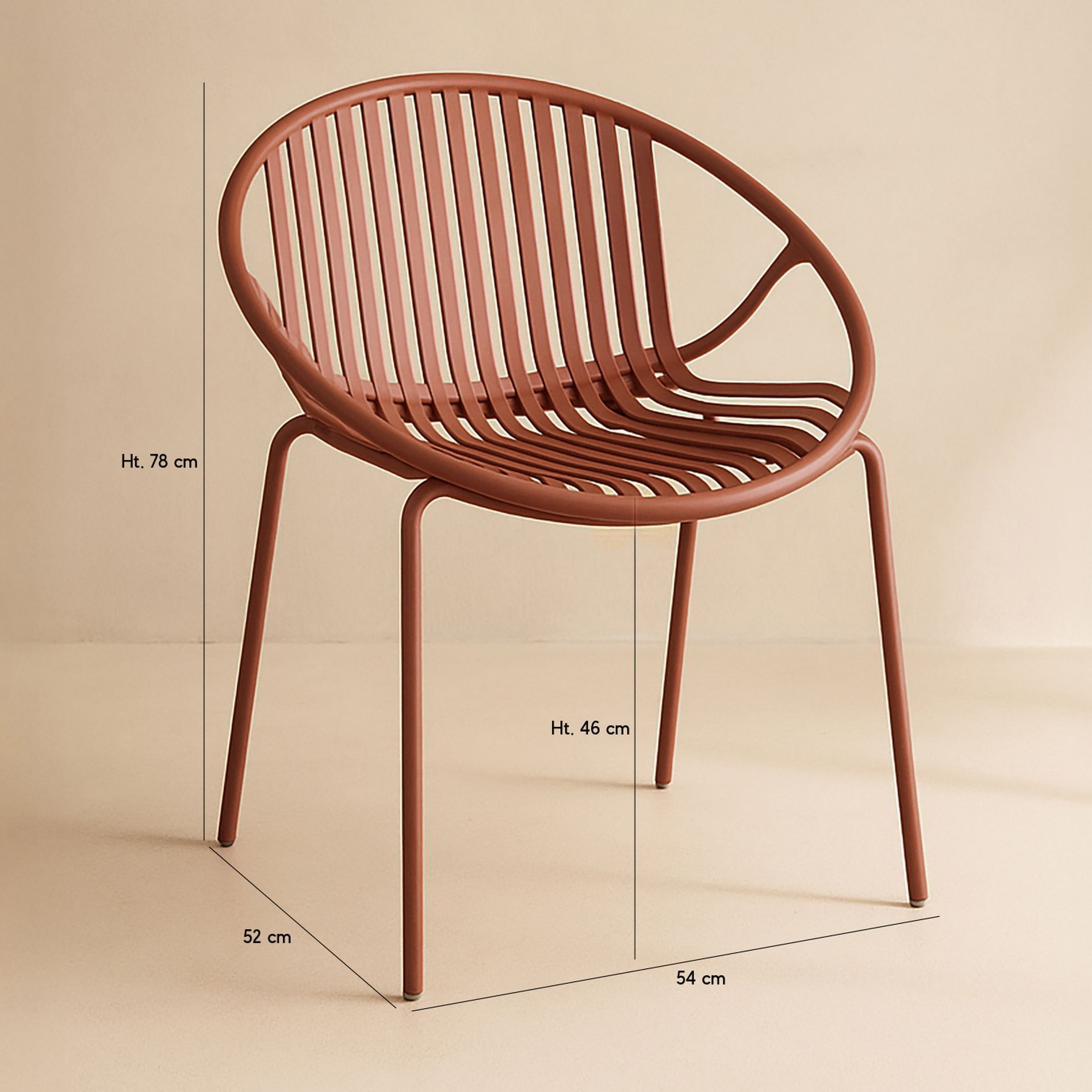 Lot de 4 fauteuils de table brique en polypropylène et métal  CALYPSO