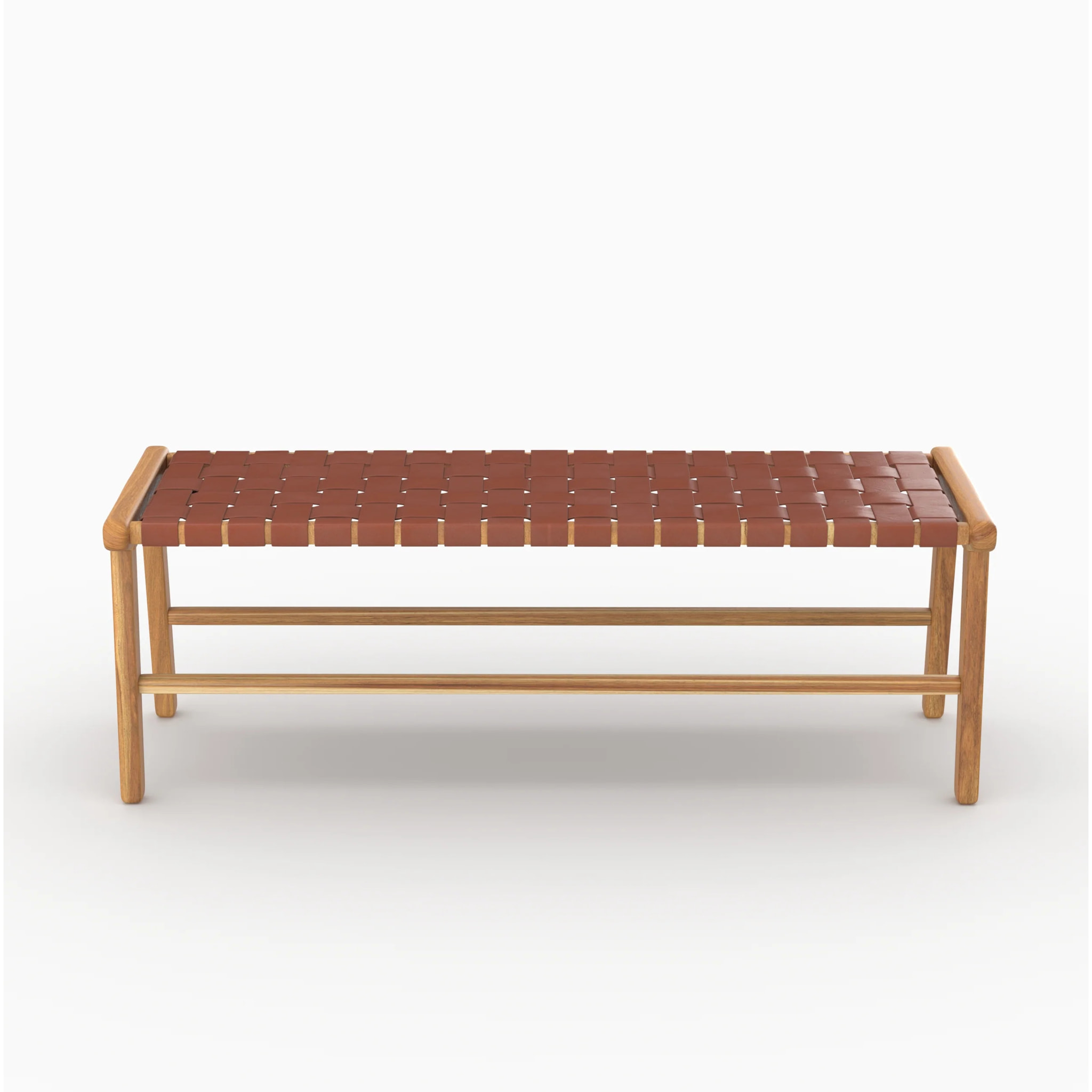 Banc 120 cm en cuir tressé marron et bois de teck - Kuna