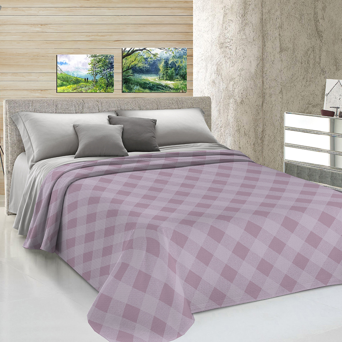 Copriletto di cotone lovely check rosa
