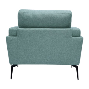 Fauteuil design en tissu vert de gris et métal noir MOSCO