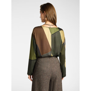 Elena Mirò - Blusa in raso stampato - Verde militare