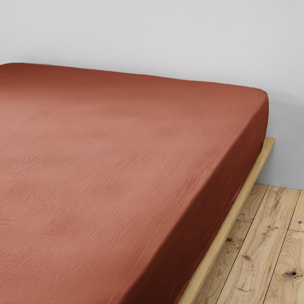 Drap Housse - Bonnet:30cm - 100% gaze De Coton Terracotta