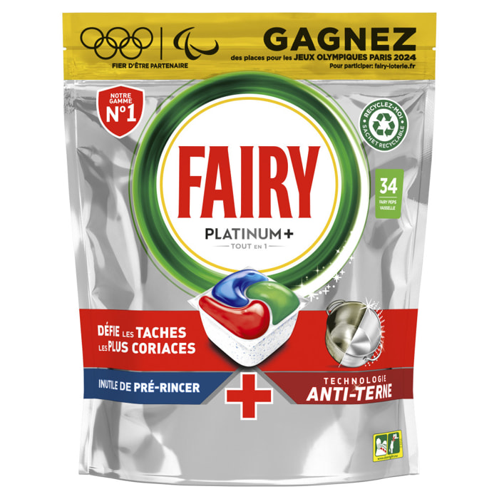 NPI Fairy Platinum Plus All In One Tablettes Lave-Vaisselle, Technologie Anti-Terne Regular, 34x