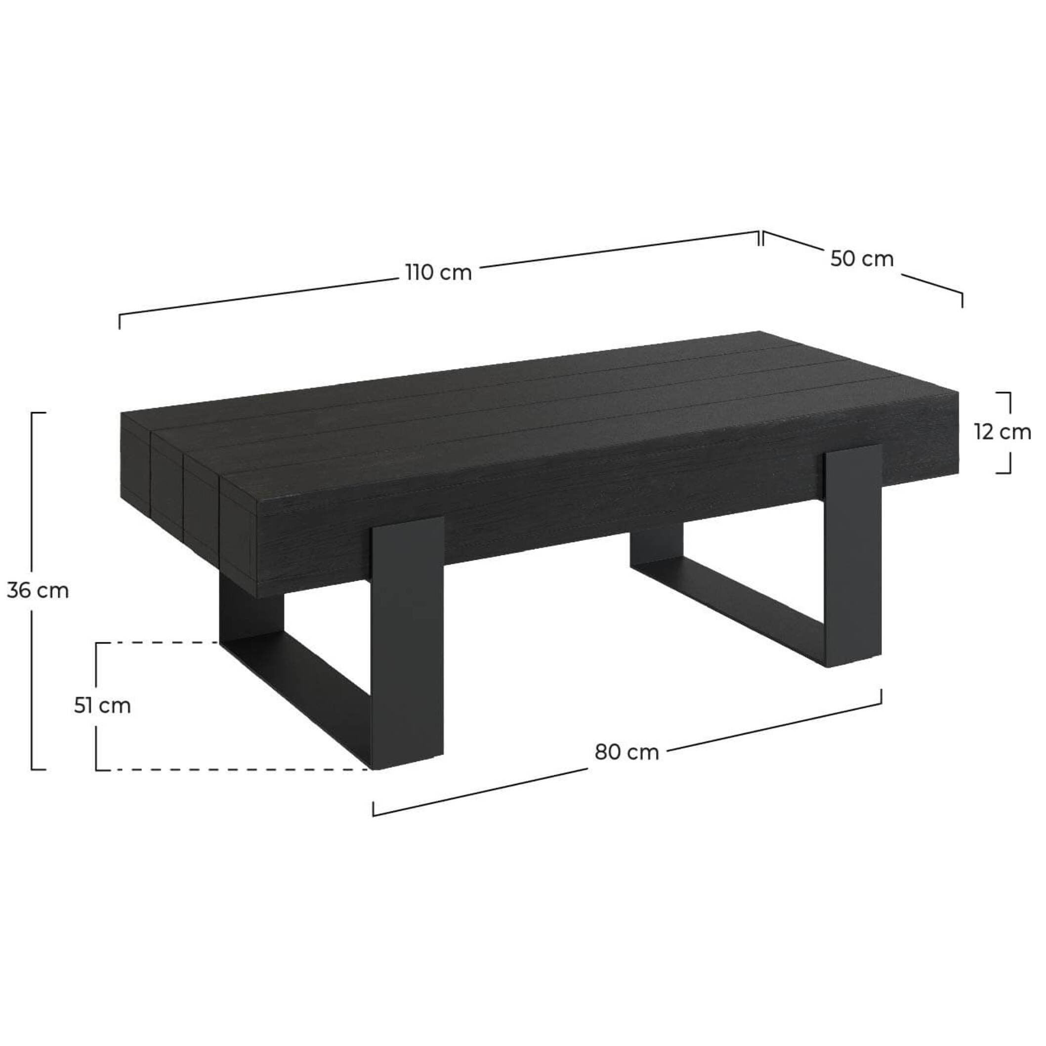 Table basse noire en bois de teck recyclé et pieds en métal - Lya