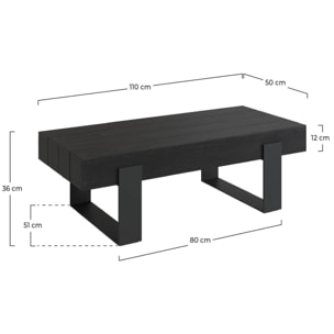 Table basse noire en bois de teck recyclé et pieds en métal - Lya