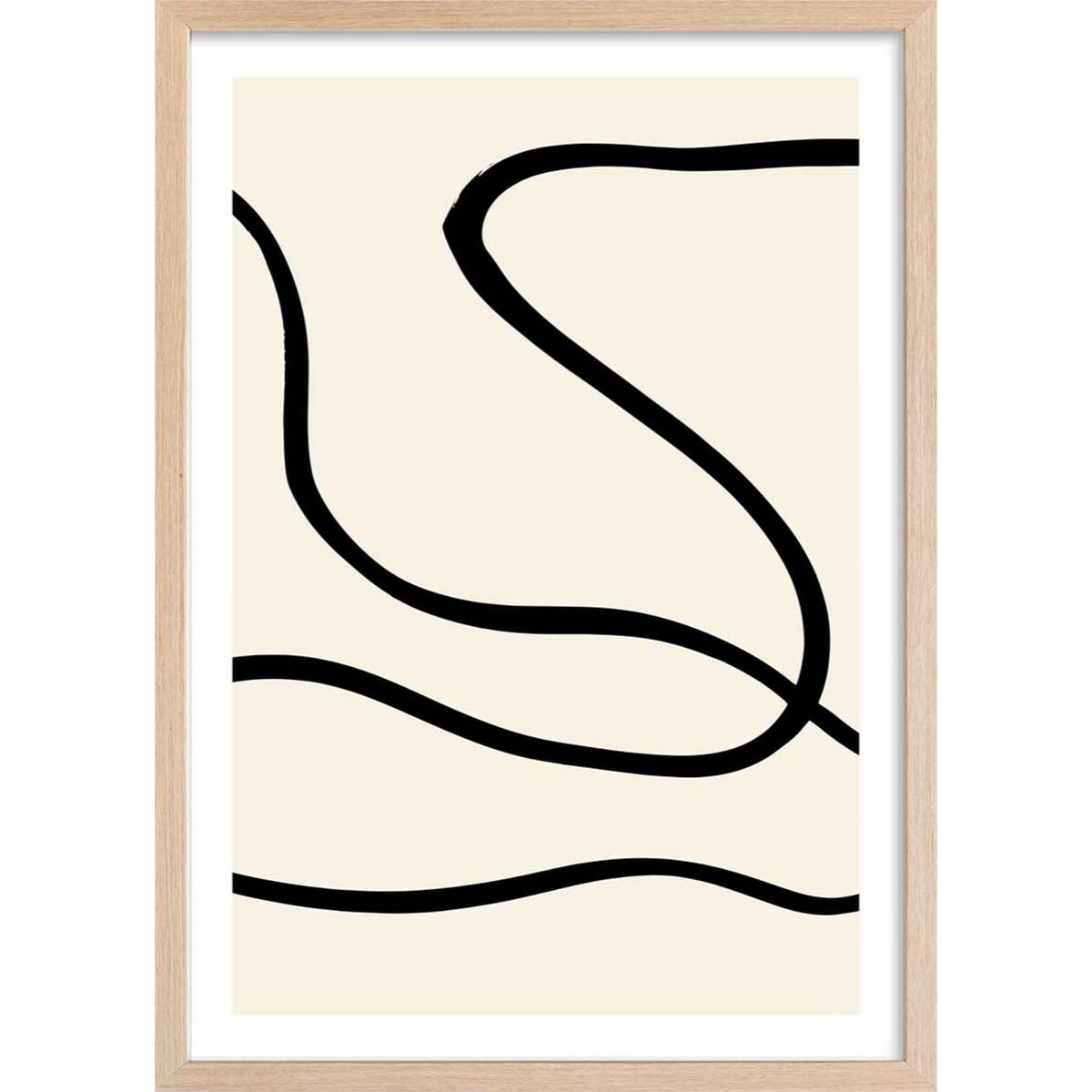 Affiche line art bold III Affiche + cadre en bois - Chêne