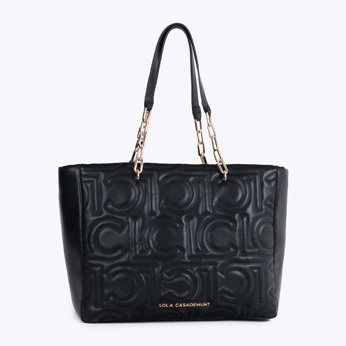 Shopper trapuntata logata in effetto pelle con manico catena mista