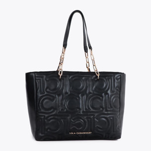 Shopper trapuntata logata in effetto pelle con manico catena mista