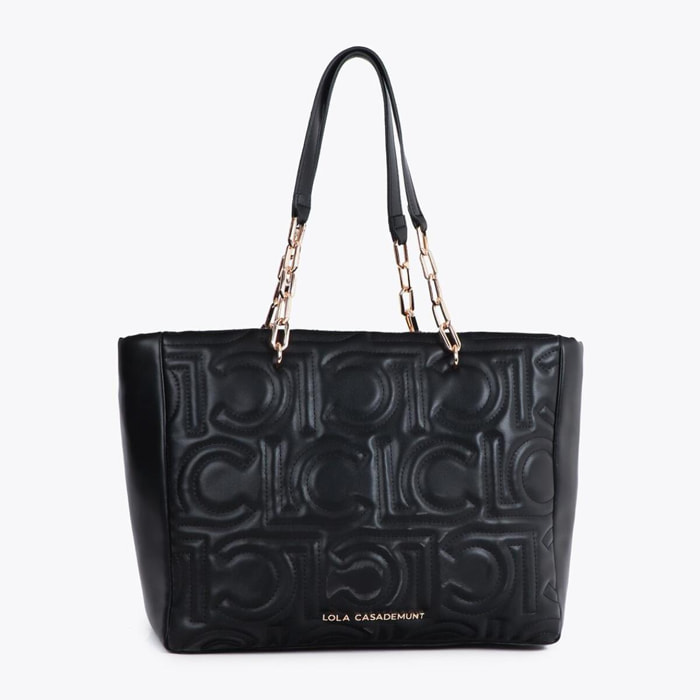 Shopper trapuntata logata in effetto pelle con manico catena mista