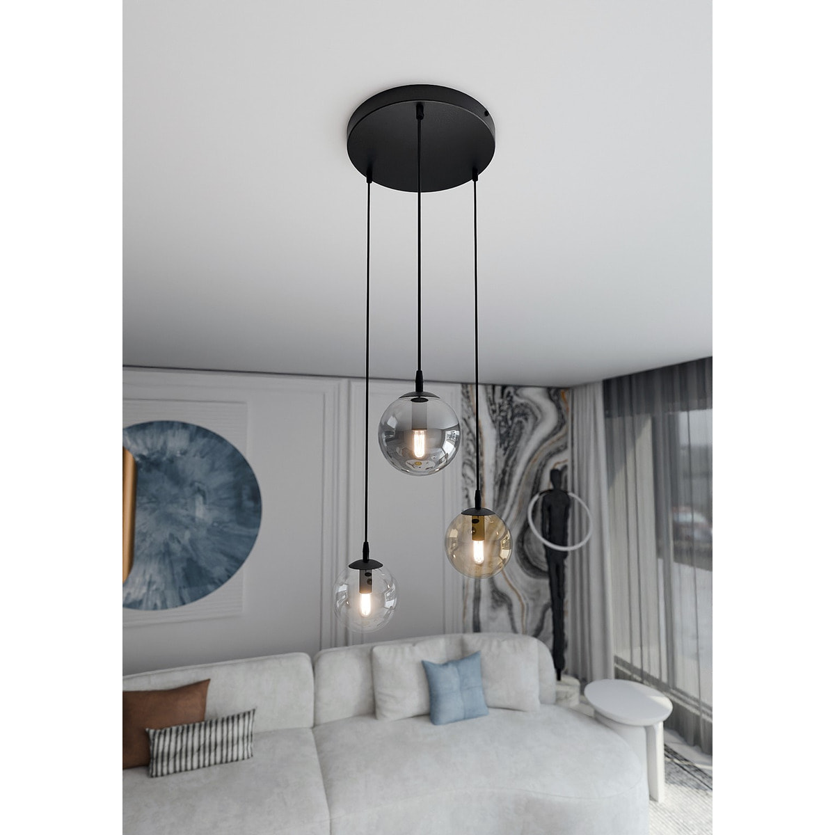 Lampada a sospensione Cosmo set in acciaio nero e vetro multicolor