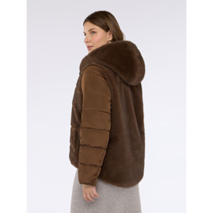 Fiorella Rubino - Chaqueta bimaterial con capucha - Marrón