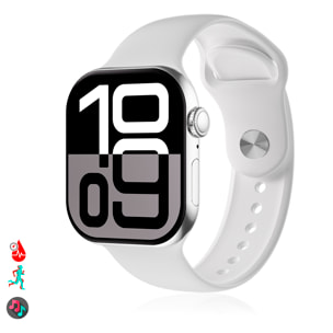 Smartwatch S10P con pantalla de 2,1" de alta resolución, 1GB de memoria interna. Más de 100 modos deportivos y más de 500 diales intercambiables. Traductor de voz, ebooks y juegos de habilidad.
