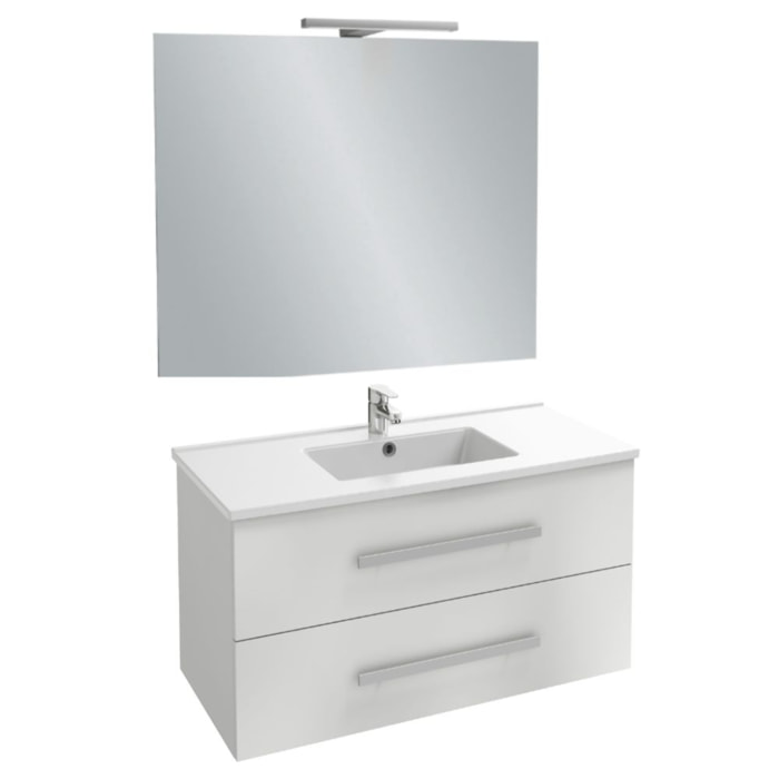 Meuble vasque 100 cm Ola Up blanc brillant avec miroir et spot