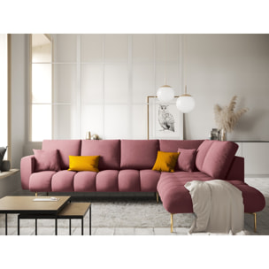 Canapé d'angle droit "Hastings" 5 places en velours rose