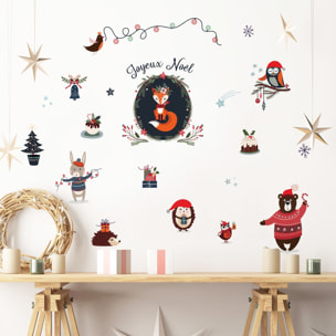 Stickers enfant noël les animaux font la fête - Autocollants stickers adhésifs noël - décoration fêtes