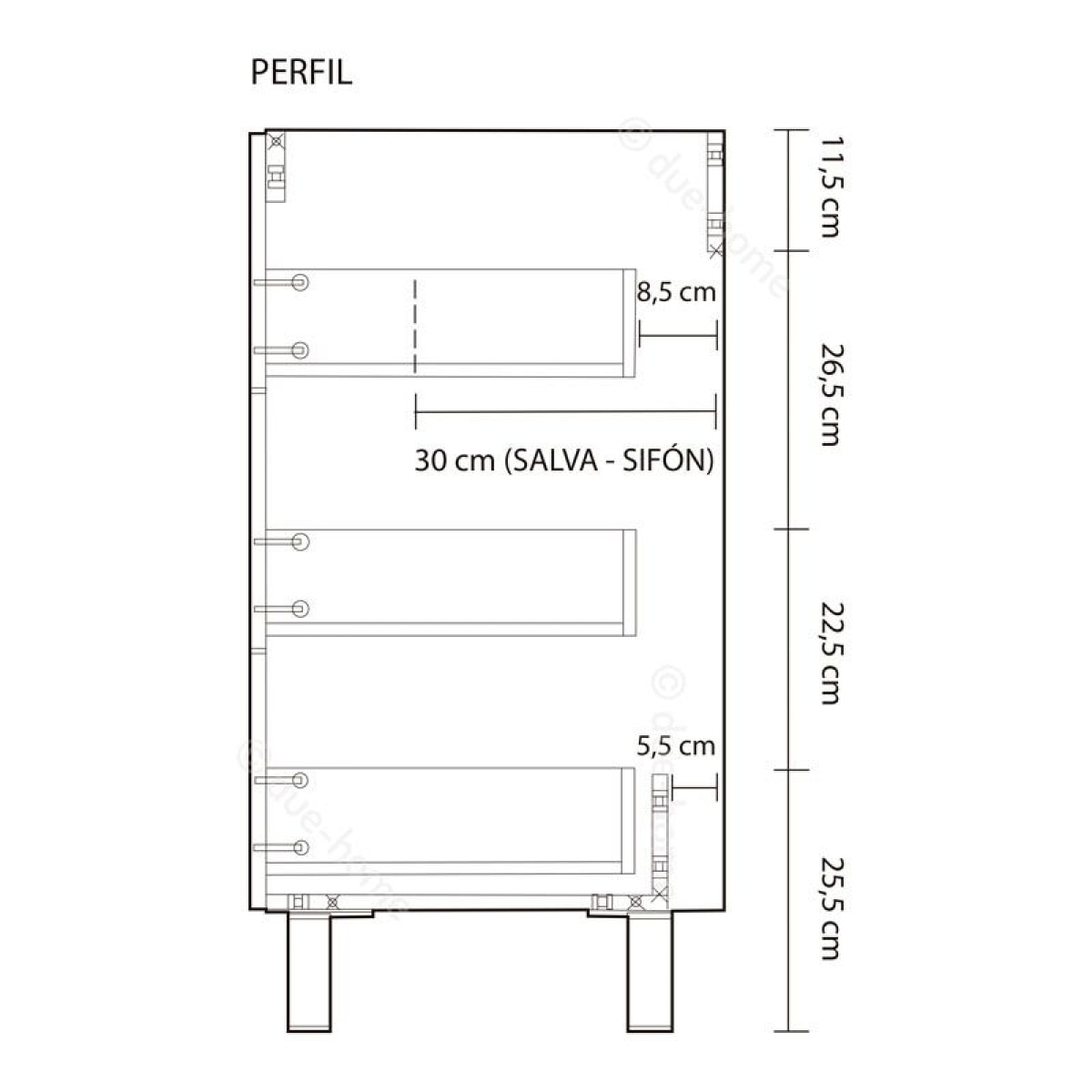 Mueble de baño blanco Athena 3 cajones + espejo Blanco brillo