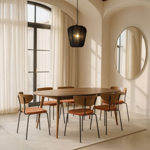 Ensemble table en bois rectangulaire et 6 chaises terracotta RIVA