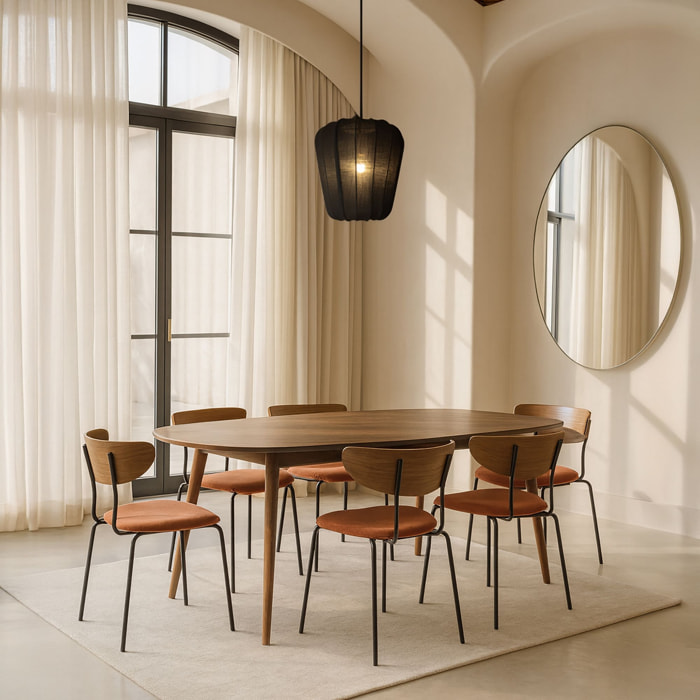 Ensemble table en bois rectangulaire et 6 chaises terracotta RIVA
