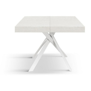 Tavolo FORTE DEI MARMI in legno, finitura bianco frassinato e gambe incrociate in metallo bianco, allungabile 95x90 cm - 145 x 90 cm