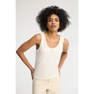 Canotta a bretelle ecrù slim fit con ricamo Rigby Go