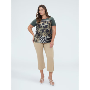 Fiorella Rubino - T-shirt bimaterica con stampa - Verde militare
