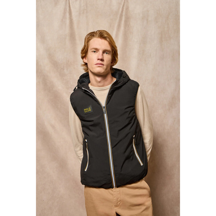 Gilet nero leggero con cappuccio fisso e particolari Polo Club
