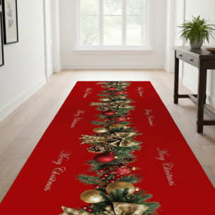 CASSESE HOME Passatoia/Tappeto Bordato Dec Ghirlanda Natale in Poliestere con Retro Antiscivolo in PVC Made in Italy